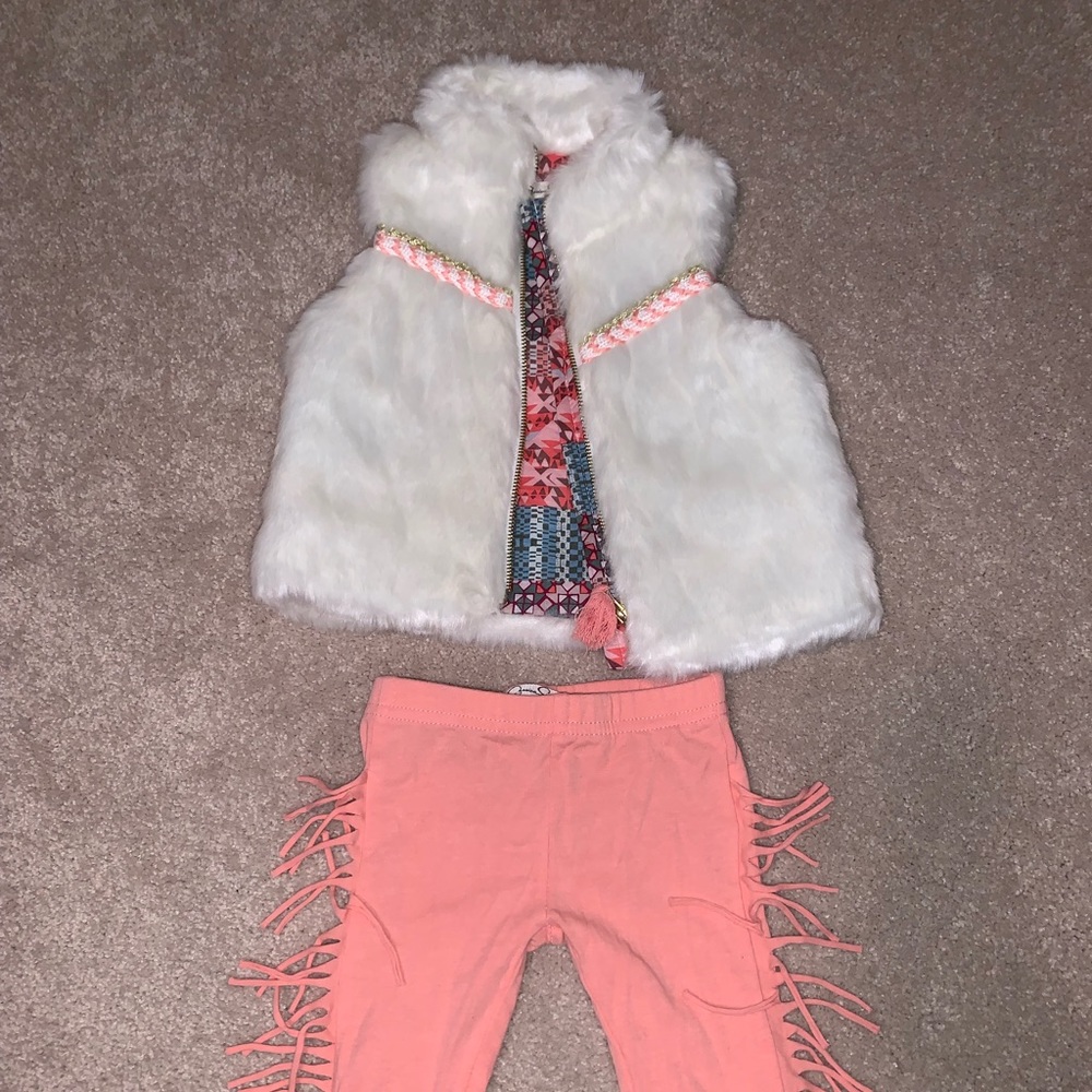 Faux fur vest and fringe pants 6 months